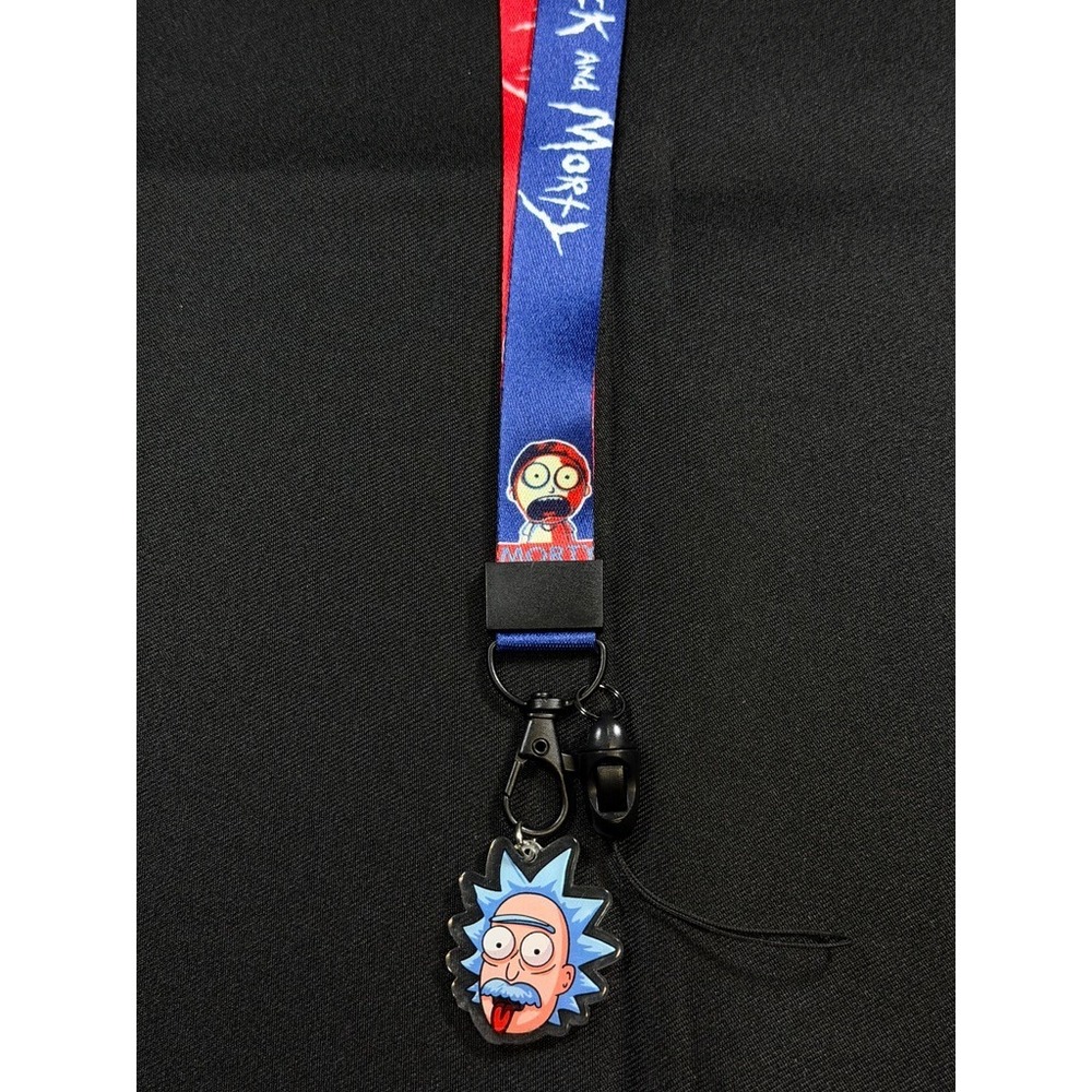 Rick and Morty Lanyard Keychain ID Badge Holder Blue Red with Rick Charm - Picture 3 of 6